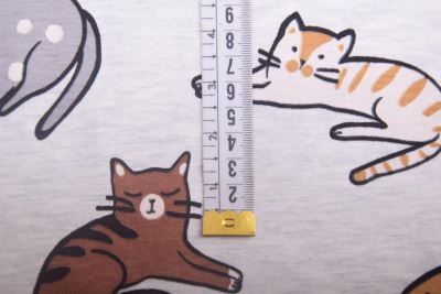 1 m of cotton knit in gray with cat print DS-KUP73/2 (1)