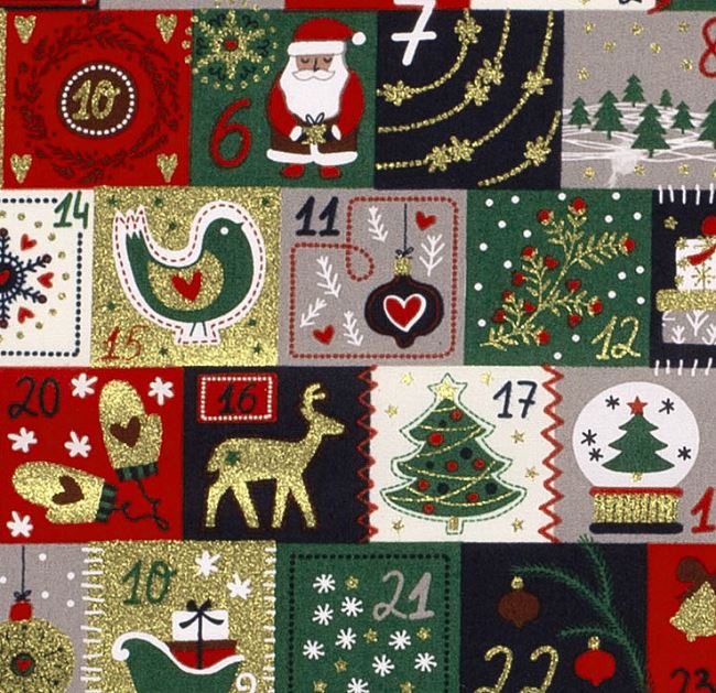 Christmas cotton fabric in blue with Advent calendar print 20724/008