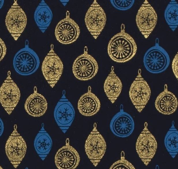 Christmas fabric made of cotton in dark blue with a print of ornaments 18734/008