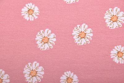 Cotton knit in pink with daisies print 22333/014