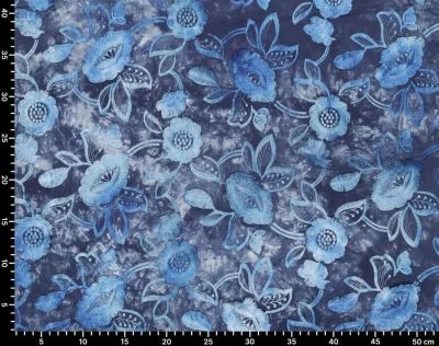 Cotton fabric with a batik look with a plastic pattern of embroidered flowers 22914/650 (4)