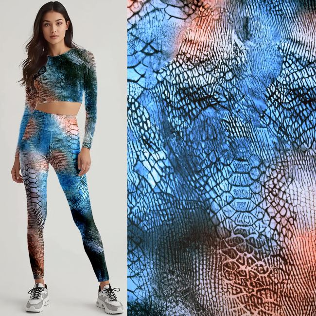 YOGA functional knitwear with digital blue snake print SMT-SD1008D