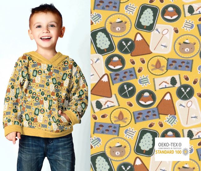 French Terry tracksuit in yellow color with children's print 19601/034