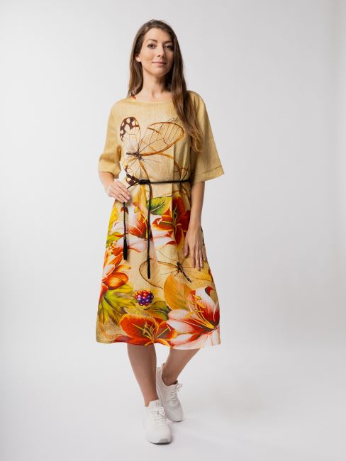 Summer loose dress with flower and butterfly print SAT23