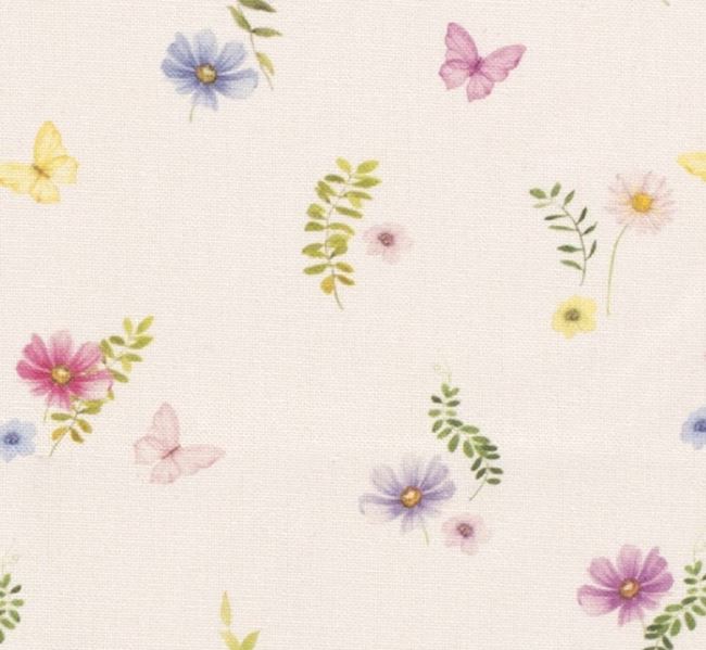 Decorative fabric in cream color with digital flower print 01652/050