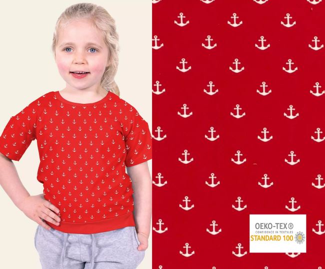 Cotton knit in a color with a nautical anchor print 17673/015