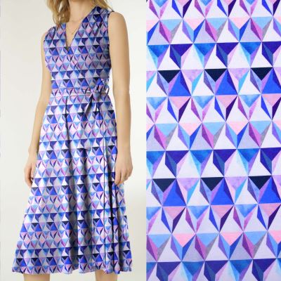 Viscose knit in blue with digital geometric print MI57120/613