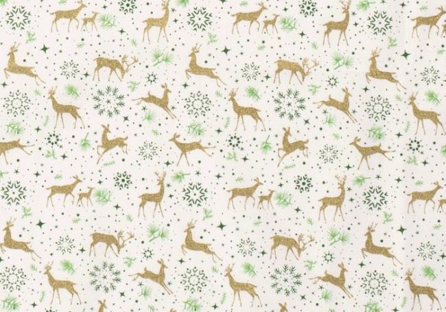 Cream cotton Christmas fabric with deer print 16722/051