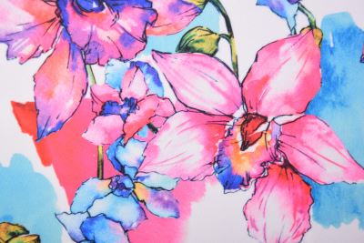 Barbie elastic costume fabric in white with digital flower print CSA013 (1)
