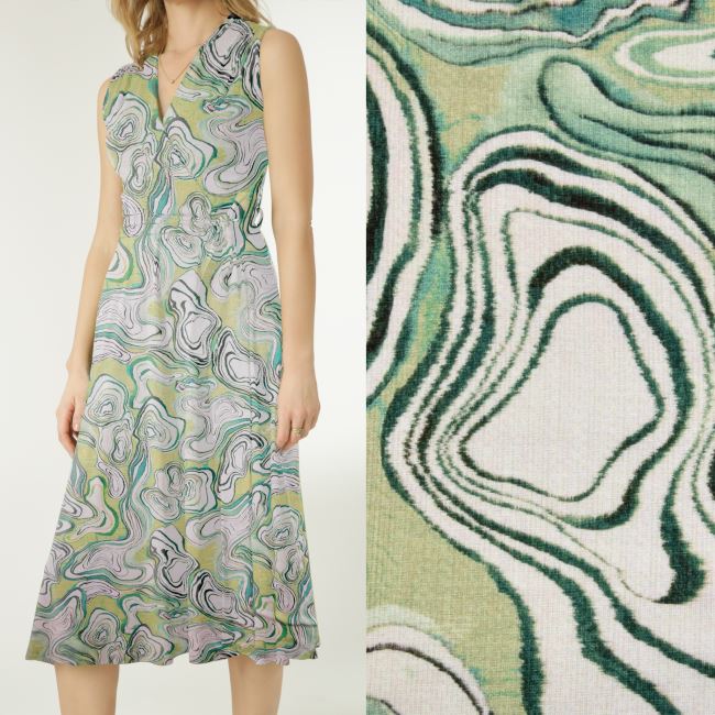 Viscose knitwear in green with an abstract print MI57130/13161