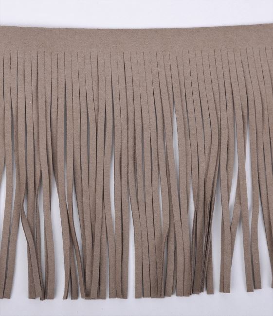 Suede fringe in dark beige color TR003/0