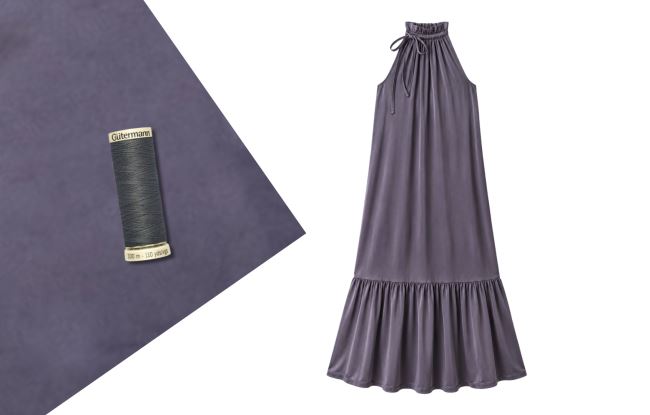 Dress sewing set with ties made of artificial silk Silky in anthracite color SET98