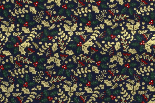 Christmas blue cotton fabric with holly print 20722/008