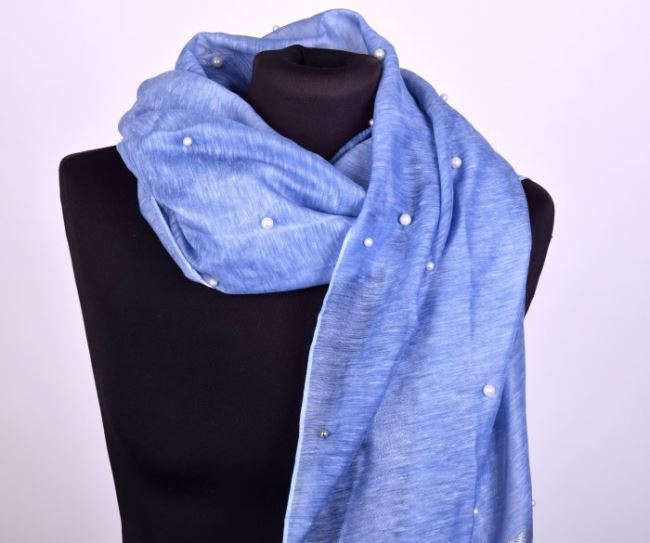 Scarf in blue color with pearls SA09
