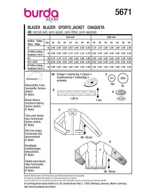 Cut for women's jacket in size 34-48 5671 (1)
