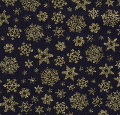 Christmas cotton fabric in blue with a print of golden snowflakes 20708/008