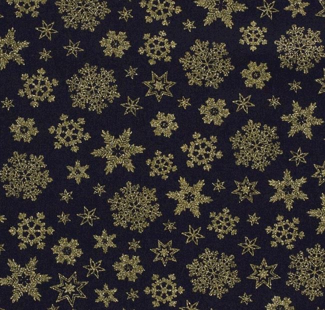 Blue cotton Christmas fabric with golden snowflakes print 20708/008