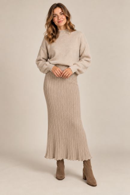 Knitted skirt in beige color ITA-SU01