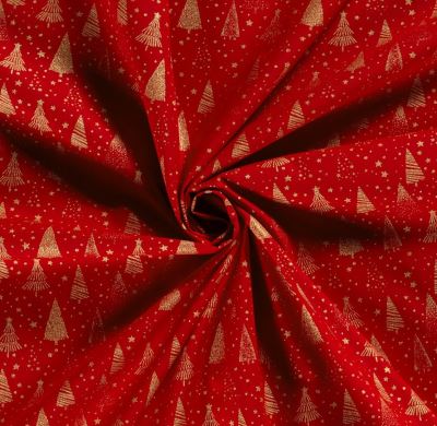 Christmas cotton fabric in red with a print of golden trees 20710/015 (3)