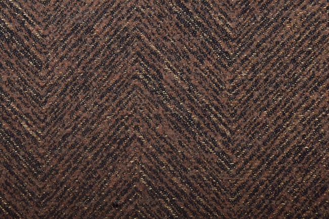 Wool coat fabric in brown color with fancy gold thread NS2024