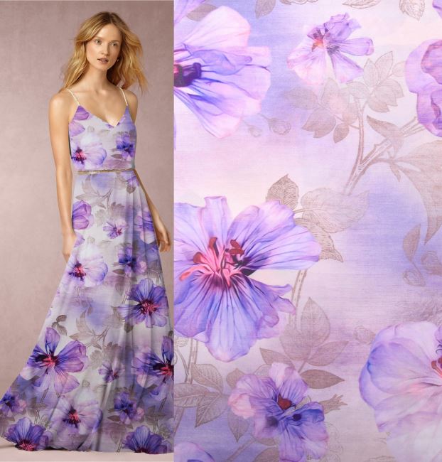 Silky artificial silk with blooming flowers digital print AV2001052