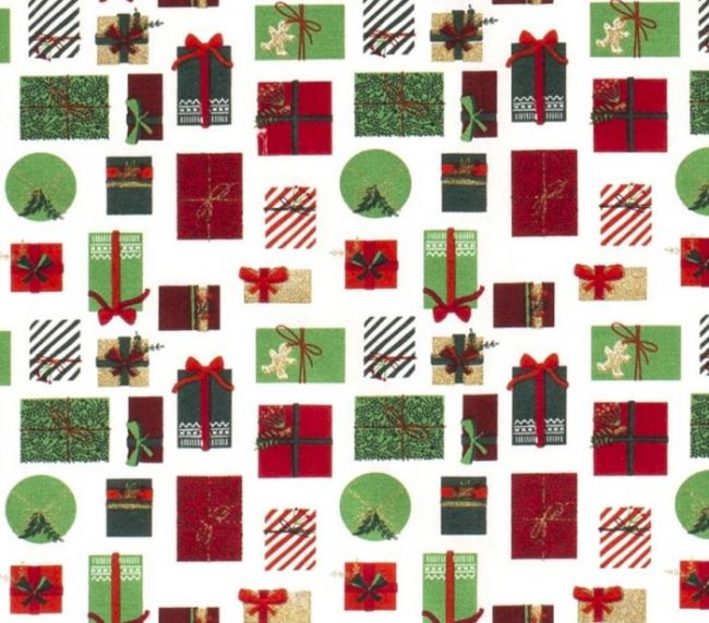 Christmas cotton fabric in cream color with gift print 16721/051