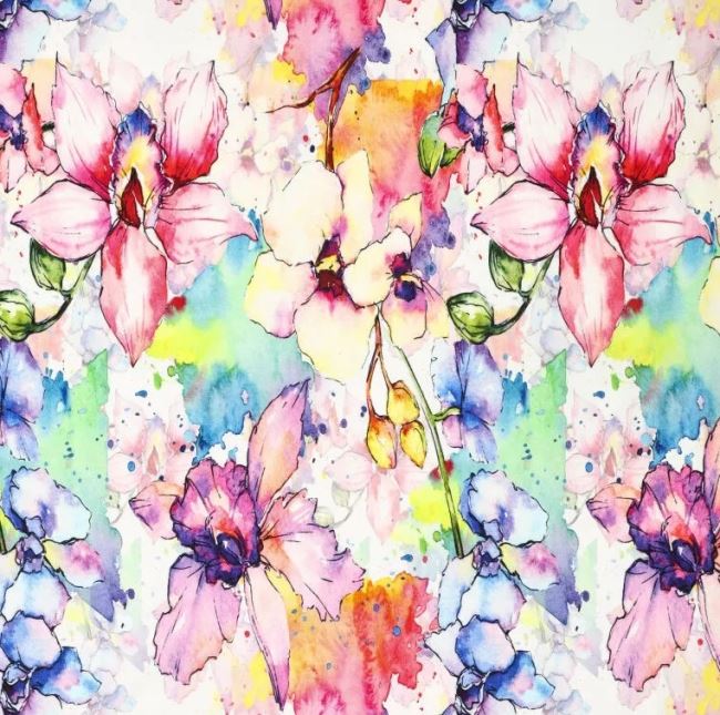 Viscose knit with digital print of painted flowers 20919/872