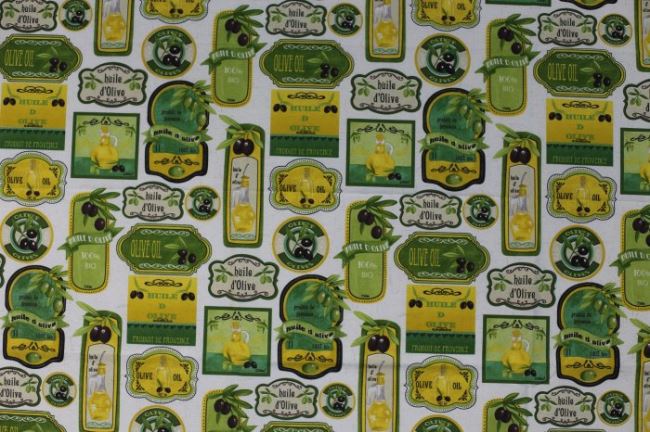 Decorative fabric with olive oil label print 1183/050