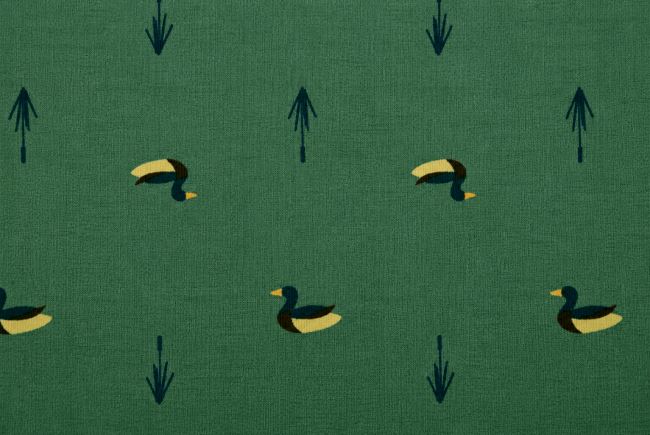 1 m viscose knit in green with duck print DS-KUP57