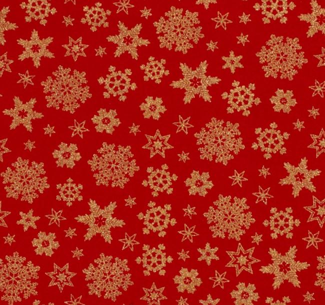 Christmas cotton fabric in red with golden snowflakes print 20708/015