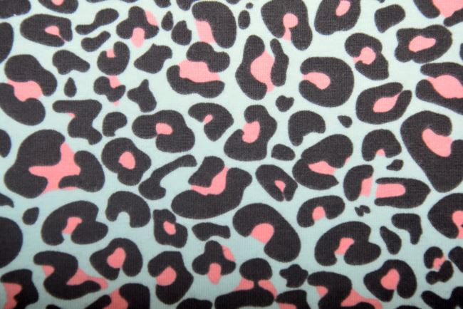 1 m of cotton knitwear in mint color with animal print DS-KUP123