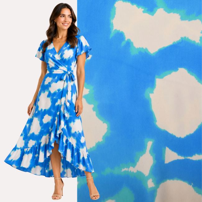 Viscose fabric in blue with abstract print MOR4141