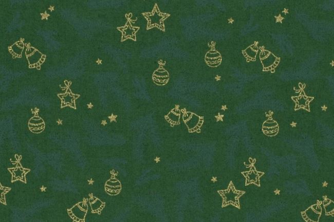 Christmas fabric made of cotton in green color with a print of twigs and ornaments 20717/0