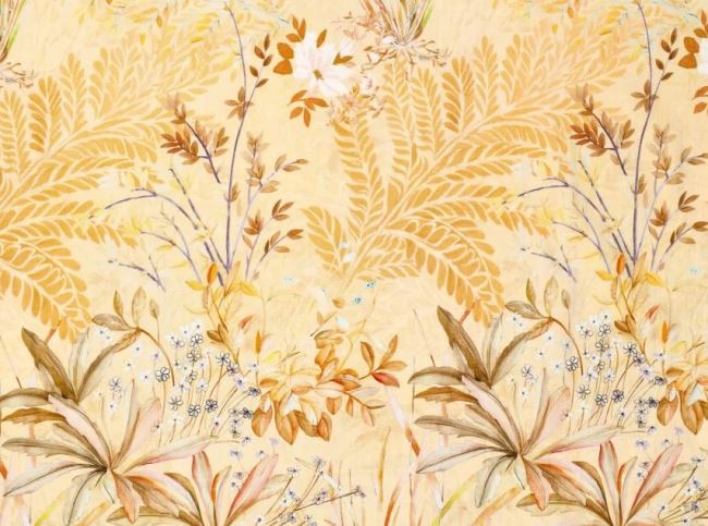 Elastic viscose fabric in yellow color with floral print 20663/570