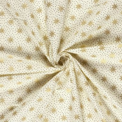 Christmas fabric made of cotton in cream color with a print of golden snowflakes 60679/051 (4)