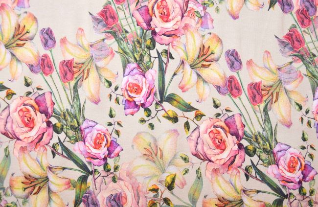 Beige color cotton knit with digital flower print S1458R-187708