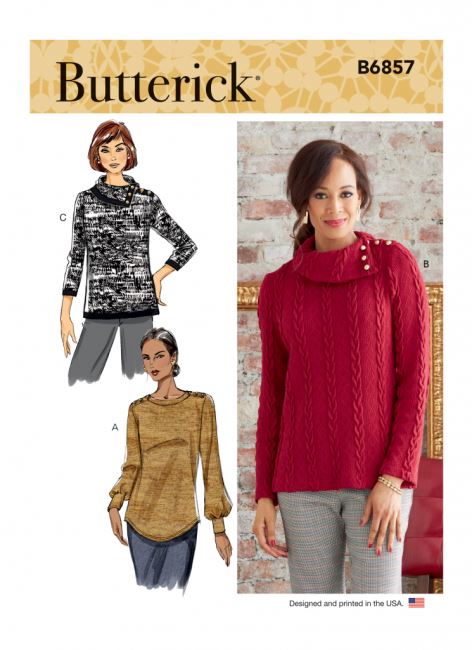 Butterick cut for women's blouse and sweater in sizes XS-XXL B6857-A