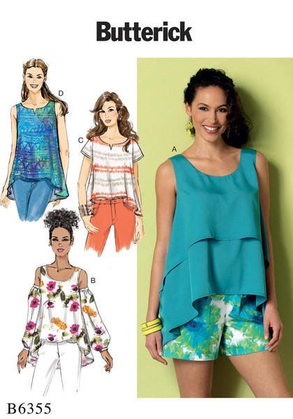 Butterick cut for women's loose t-shirt in size Xsm-Med B6355-Y