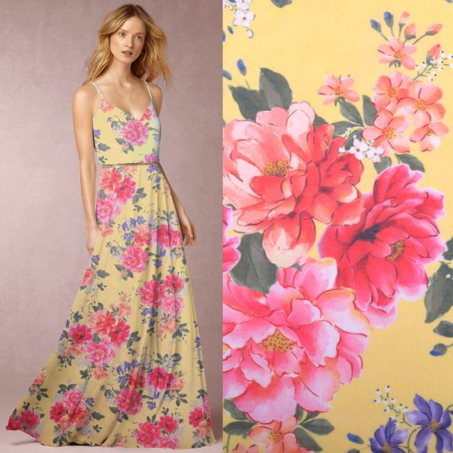 Chiffon in yellow with a print of large flowers PAR3531452/002