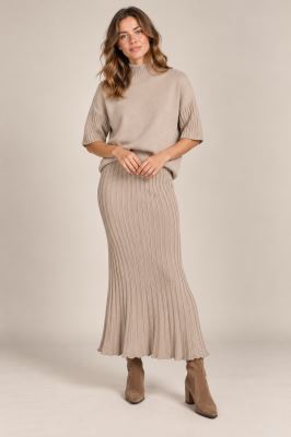 Set of sweater with turtleneck and skirt in beige color ITA-KOM01