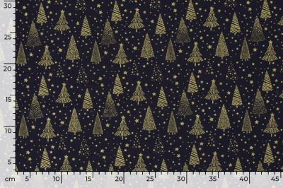 Christmas cotton fabric in blue with a print of golden trees 20710/008 (2)