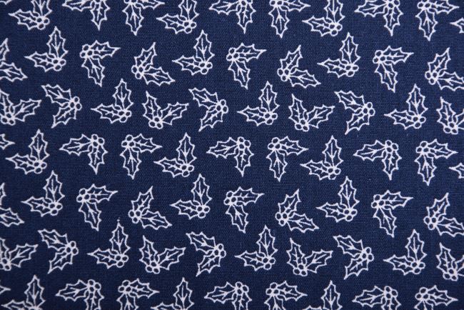 Christmas blue cotton fabric with holly print K15041-008D