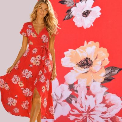 Chiffon in red with flower print TU23412 Chiffon in red with flower print TU23412