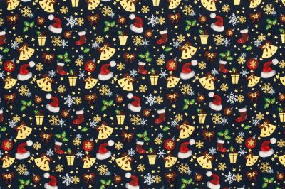 Christmas fabric made of cotton in blue color with thematic print 22705/008 (1)
