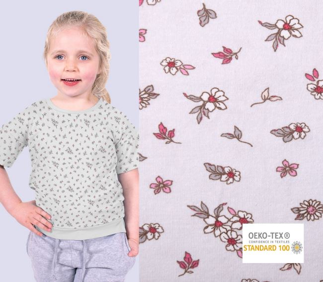 Cotton knit in light gray color with flower print 17765/061