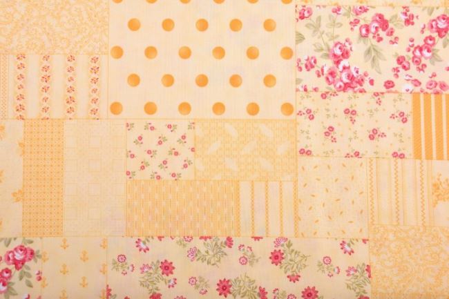 American patchwork cotton from the 3 Sisters collection with patchwork pattern in yellow color 4406015