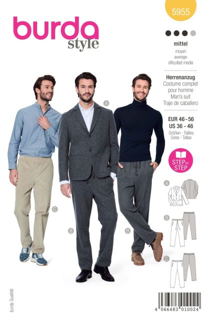 Cut for men's jacket and trousers in size 46-56 5955