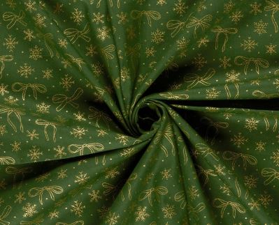 Christmas cotton fabric in green with a print of golden snowflakes 60542/027 (4)