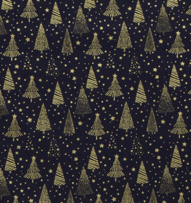 Christmas cotton fabric in blue with a print of golden trees 20710/008