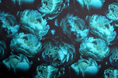 Barbie costume fabric in black with digital print of kerosene flowers CS10645M1 (2)